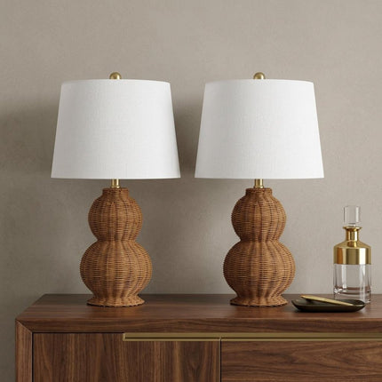 Set of Two 23" Clear Gourd Table Lamps With Empire Shades