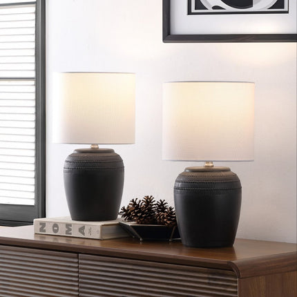 Set of Two 17" Clear Gourd Table Lamps LED With Drum Shades