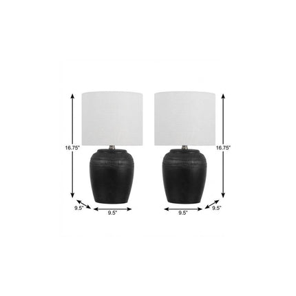 Set of Two 17" Clear Gourd Table Lamps LED With Drum Shades