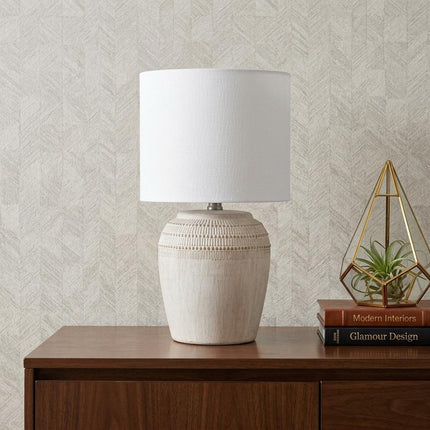 Set of Two 17" Clear Gourd Table Lamps With Drum Shades