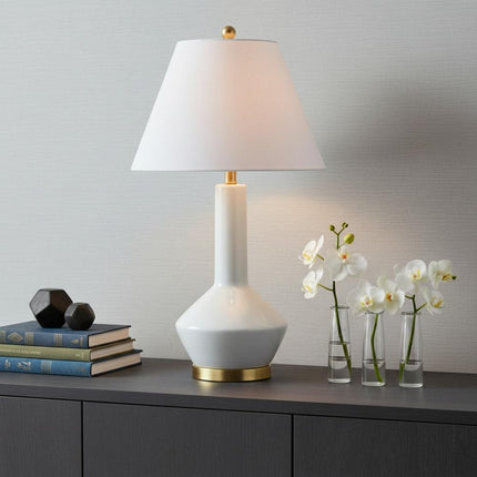 29" White And Gold Urn Table Lamp With Empire Shade