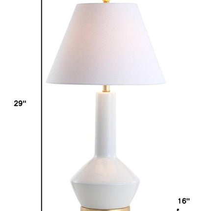 29" White And Gold Urn Table Lamp With Empire Shade