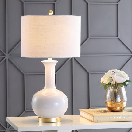 27" White And Gold Novelty Table Lamp With Drum Shade