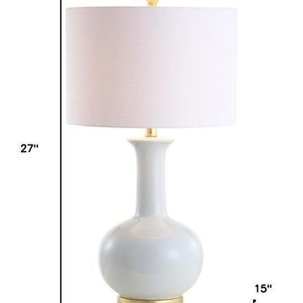 27" White And Gold Novelty Table Lamp With Drum Shade