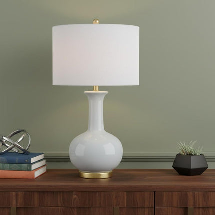 27" White And Gold Novelty Table Lamp With Drum Shade