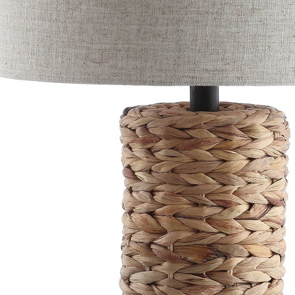Set of Two 25" Natural And Black Bedside Lamps With Drum Shades