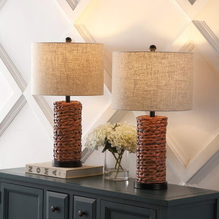 Set of Two 25" Black Table Lamps With Drum Shades