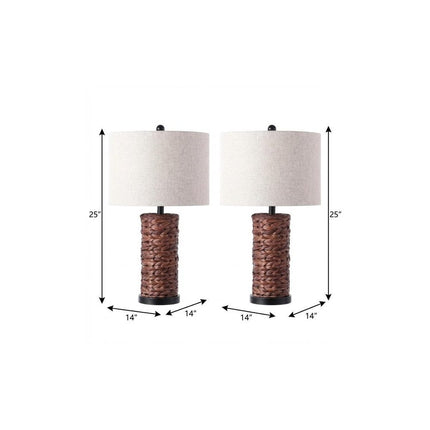 Set of Two 25" Black Table Lamps With Drum Shades