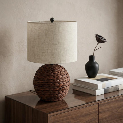 22" Clear Round Table Lamp With Drum Shade