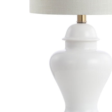 Set of Two 22" White And Gold Urn Bedside Lamps With Drum Shades