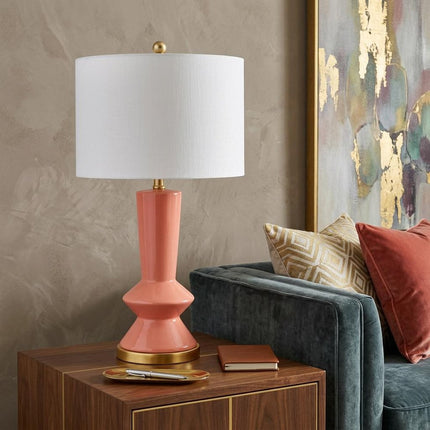 27" Gold Geometric Table Lamp LED With Drum Shade