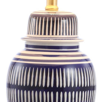 27" Navy Blue Gold And White Urn Table Lamp With Empire Shade