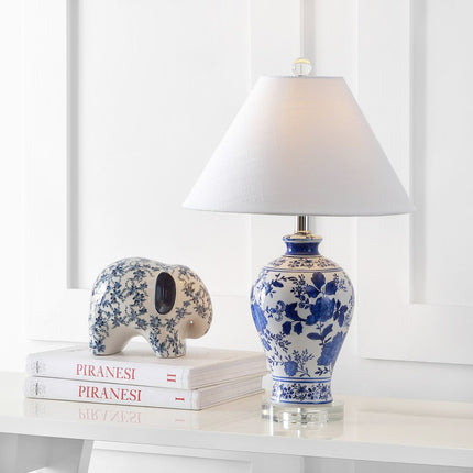 22" Navy Blue Gold And White Urn Table Lamp With Empire Shade