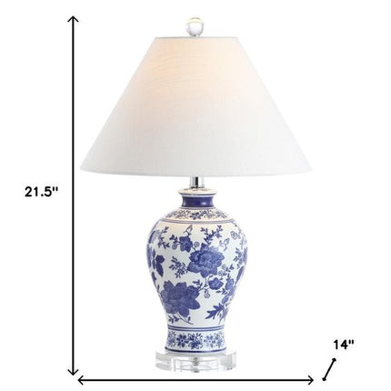 22" Navy Blue Gold And White Urn Table Lamp With Empire Shade