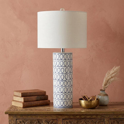 29" White Table Lamp LED With Drum Shade