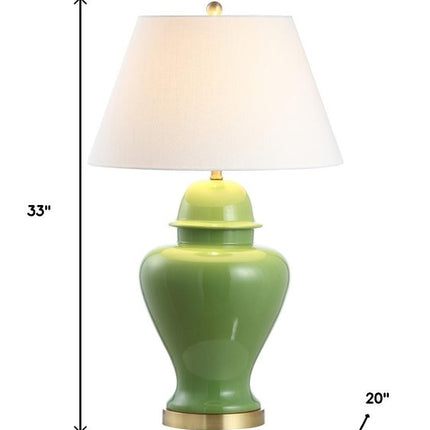 33" Green And Gold Urn Table Lamp With Empire Shade