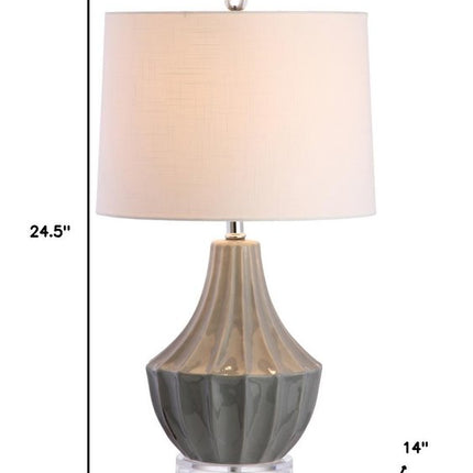 25" Gray And Clear Novelty Table Lamp With Drum Shade