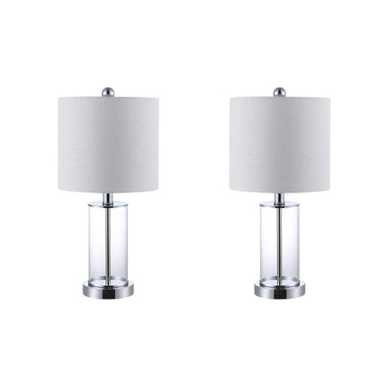 Set of Two 21" Silver USB Table Lamps With Drum Shades