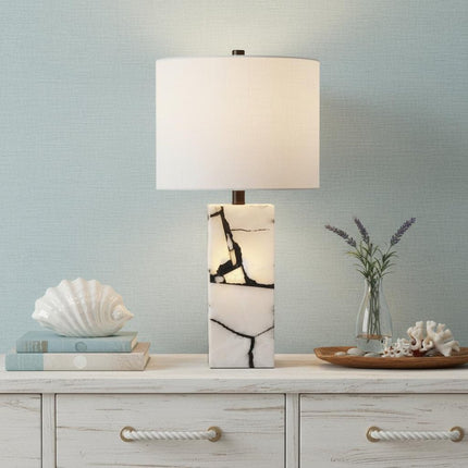 24" Black And White Table Lamp With Drum Shade