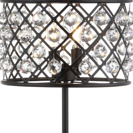 23" Antiqued Bronze Geometric Table Lamp With Drum Shade