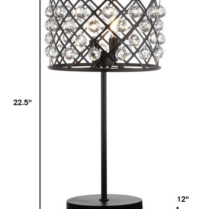 23" Antiqued Bronze Geometric Table Lamp With Drum Shade