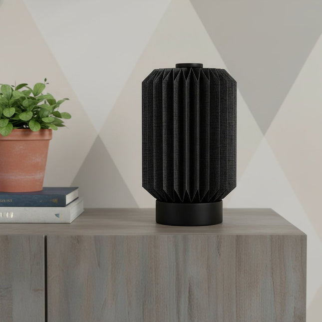 9" Black Geometric Bedside Lamp With Cylinder Shade