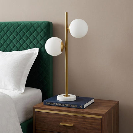 28" White Table Lamp With Globe Shade