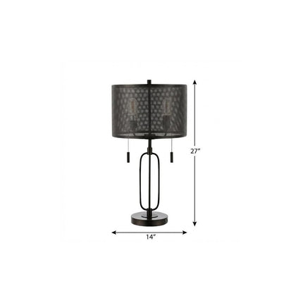 27" Antiqued Bronze Novelty Table Lamp With Drum Shade