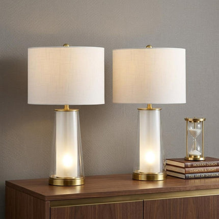 Set of Two 26" Gold Lighthouse Table Lamps With Drum Shades