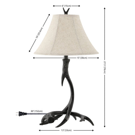 28" Black Antlers Table Lamp With Bell Shade