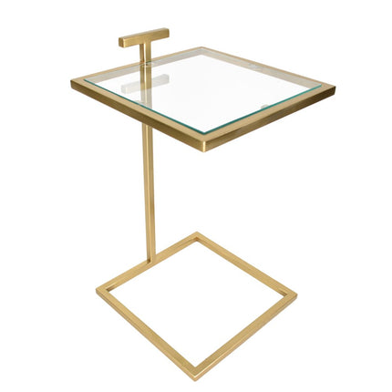 26" Clear and Gold Tempered Glass and Iron Square End Table