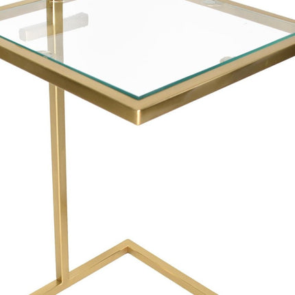 26" Clear and Gold Tempered Glass and Iron Square End Table