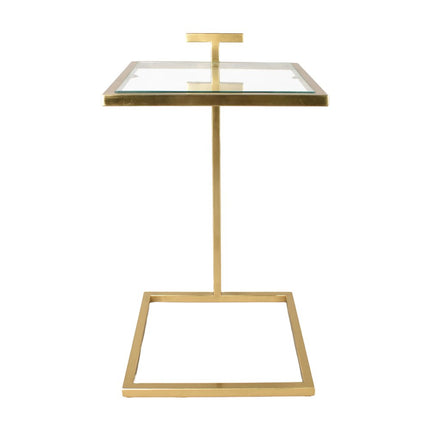 26" Clear and Gold Tempered Glass and Iron Square End Table