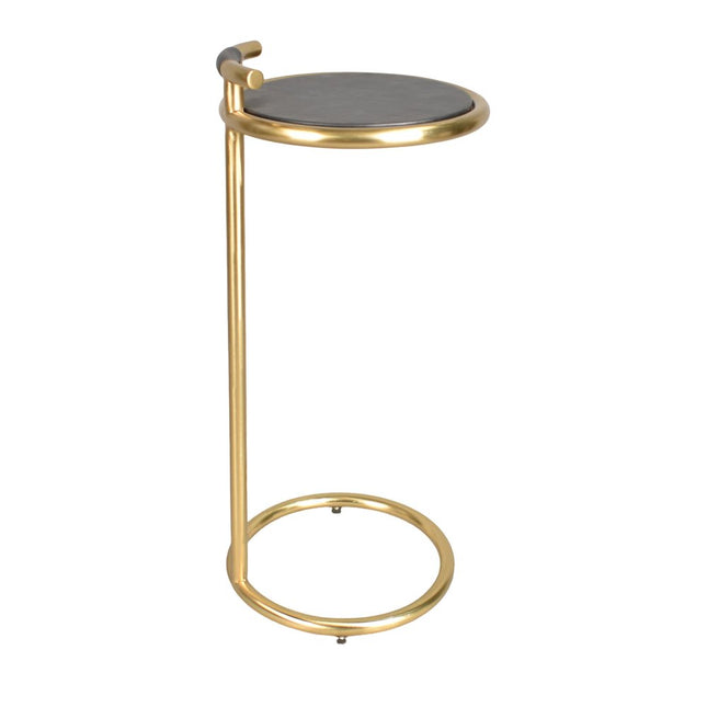24" Black and Gold Leather and Aluminum Round End Table