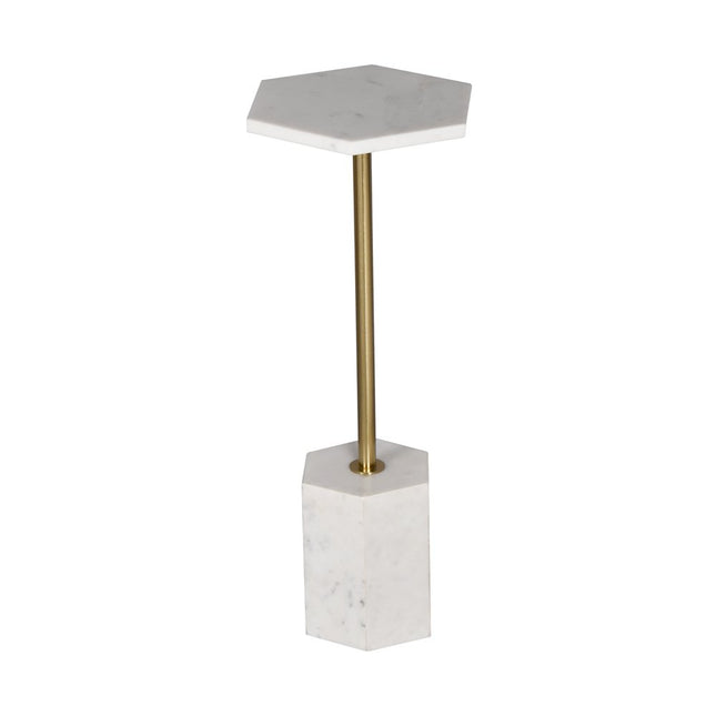 23" White and Gold Marble and Iron Hexagonal Pedestal End Table