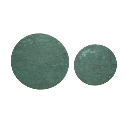 Set Of Two Green and Gold Genuine Marble and Iron Round Frame Nested Coffee Tables