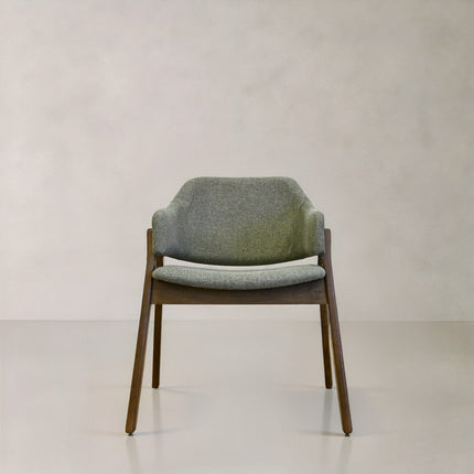 Set of Two Green and Walnut Fabric and Wood Partially Open Back Dining Arm Chairs