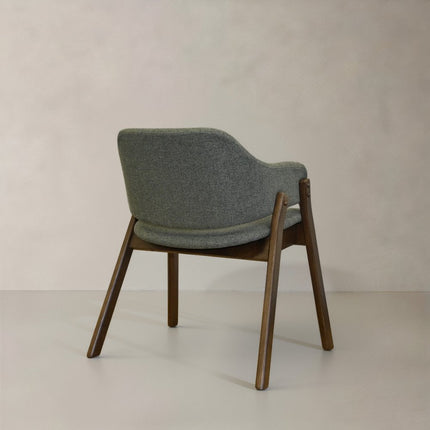 Set of Two Green and Walnut Fabric and Wood Partially Open Back Dining Arm Chairs