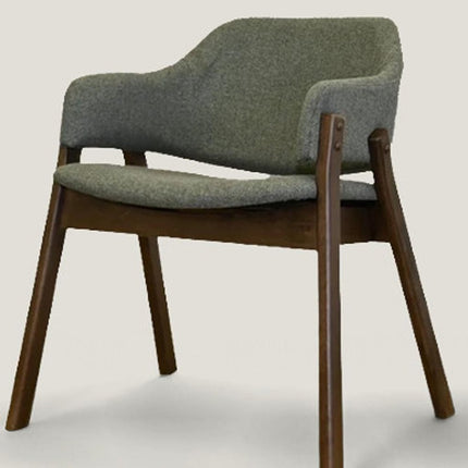 Set of Two Green and Walnut Fabric and Wood Partially Open Back Dining Arm Chairs