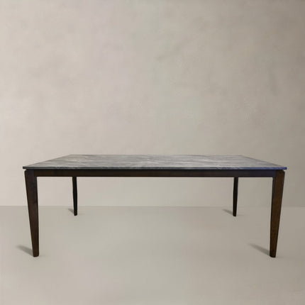 63" Gray and Walnut Faux Marble and Wood Dining Table