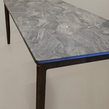 63" Gray and Walnut Faux Marble and Wood Dining Table