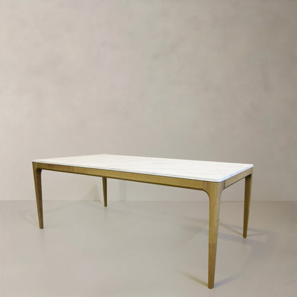 79" White and Oak Faux Marble and Wood Dining Table