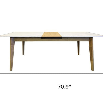 86" White and Oak Wood Self-Storing Leaf Extendable Dining Table