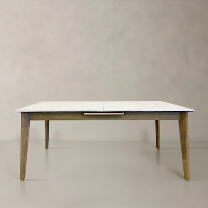 86" White and Oak Wood Self-Storing Leaf Extendable Dining Table