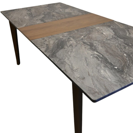 86" Gray and Walnut Wood Self-Storing Leaf Extendable Dining Table