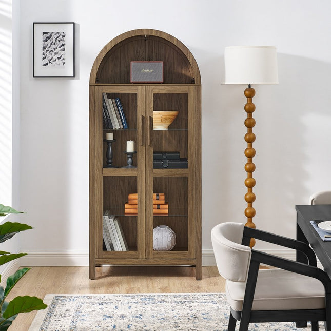 67" Brown Wood Oval Accent Cabinet With Two Doors