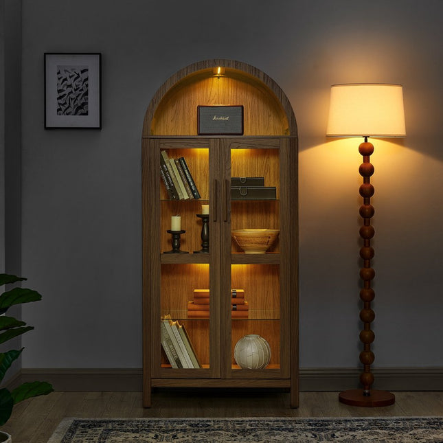 67" Brown Wood Oval Accent Cabinet With Two Doors