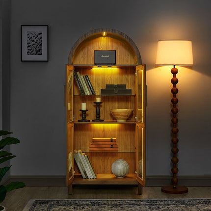 67" Brown Wood Oval Accent Cabinet With Two Doors