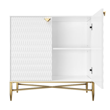 32" White and Gold Wood Accent Cabinet With Two Doors