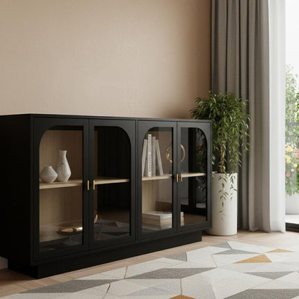 59" Black Wood Accent Cabinet With Four Doors
